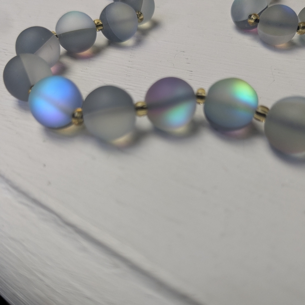 Gorgeous Synthetic Moonstone/   Mystic Aura/Matte Gray Blue Necklace